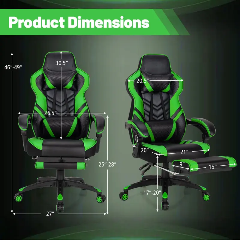 Goplus Gaming-Stuhl, Computersessel mit Fußstütze und Lendenwirbelstütze
