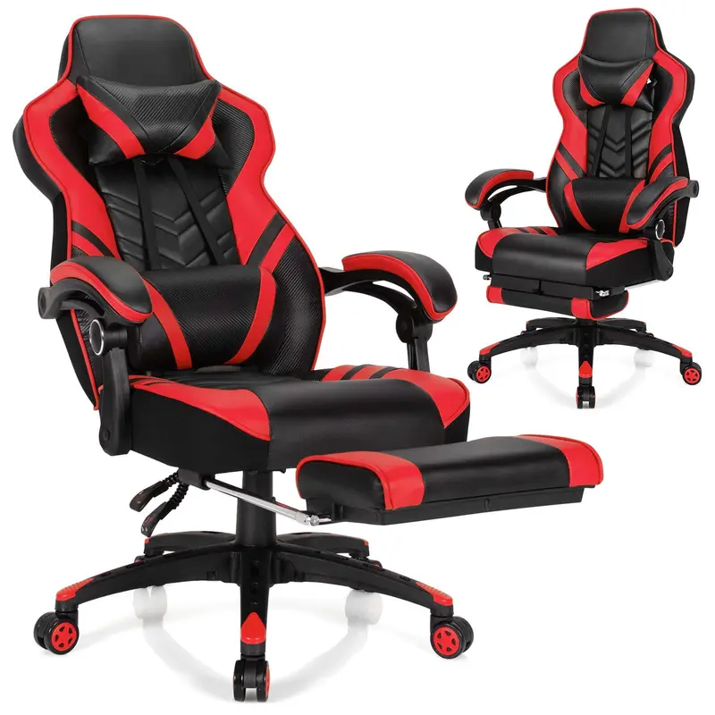 Goplus Gaming-Stuhl, Computersessel mit Fußstütze und Lendenwirbelstütze