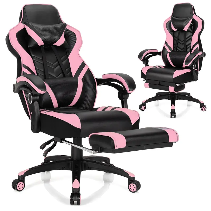 Goplus Gaming-Stuhl, Computersessel mit Fußstütze und Lendenwirbelstütze