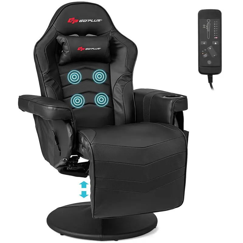 GoPlus Gaming-Stuhl, höhenverstellbarer Massage-Gaming-Stuhl mit ausziehbarem Fußstützen