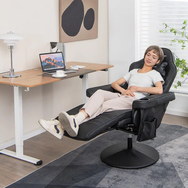 GoPlus Gaming-Stuhl, höhenverstellbarer Massage-Gaming-Stuhl mit ausziehbarem Fußstützen 2