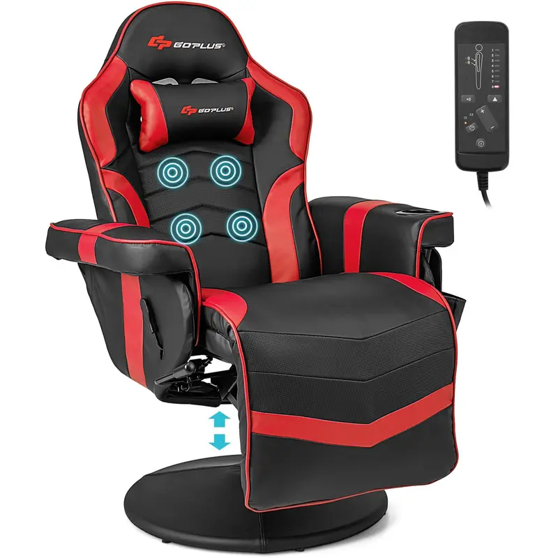 GoPlus Gaming-Stuhl, höhenverstellbarer Massage-Gaming-Stuhl mit ausziehbarem Fußstützen