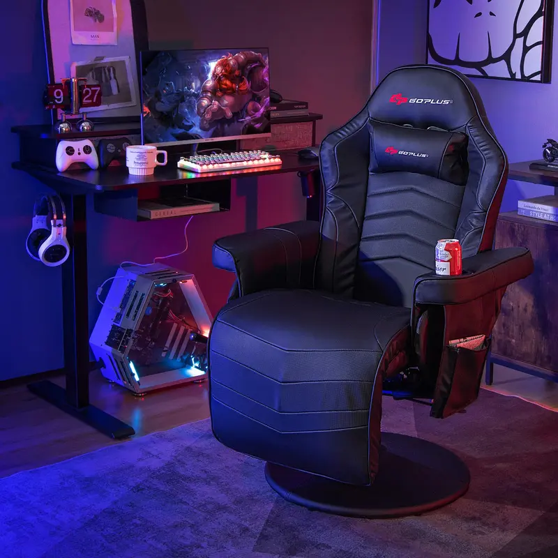 GoPlus Gaming-Stuhl, höhenverstellbarer Massage-Gaming-Stuhl mit ausziehbarem Fußstützen