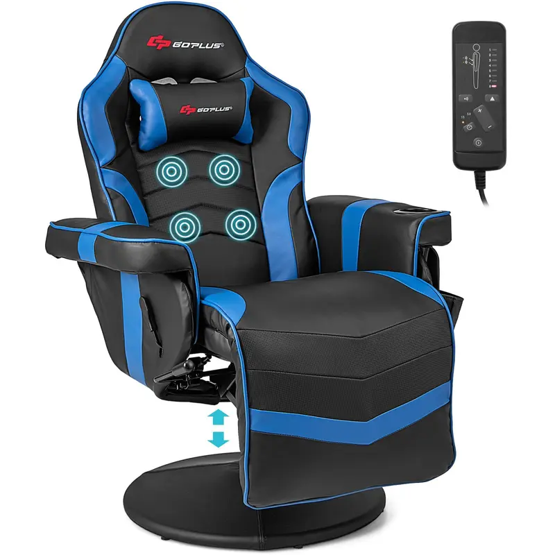 GoPlus Gaming-Stuhl, höhenverstellbarer Massage-Gaming-Stuhl mit ausziehbarem Fußstützen