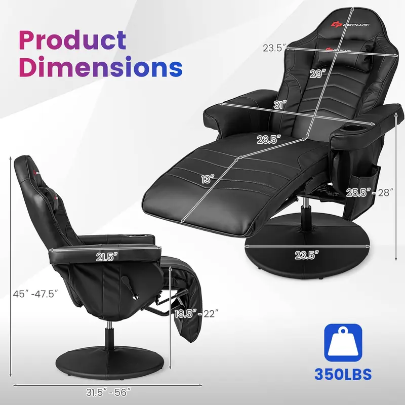 GoPlus Gaming-Stuhl, höhenverstellbarer Massage-Gaming-Stuhl mit ausziehbarem Fußstützen