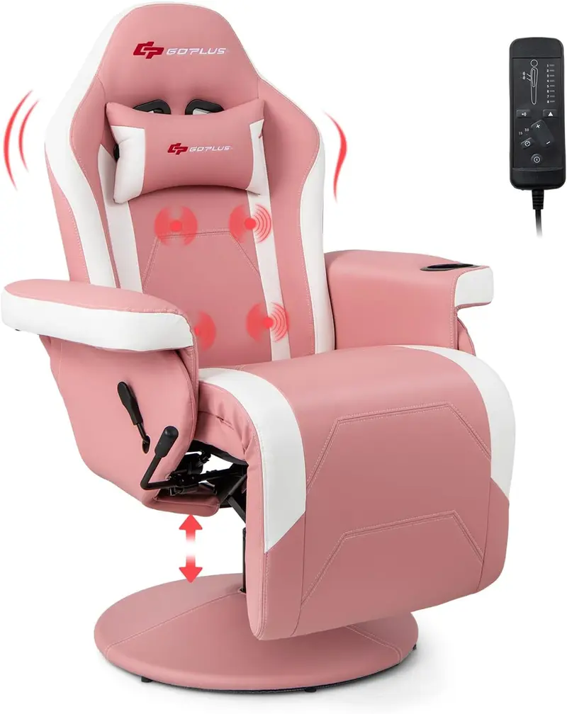 GoPlus Gaming-Stuhl, höhenverstellbarer Massage-Gaming-Stuhl mit ausziehbarem Fußstützen