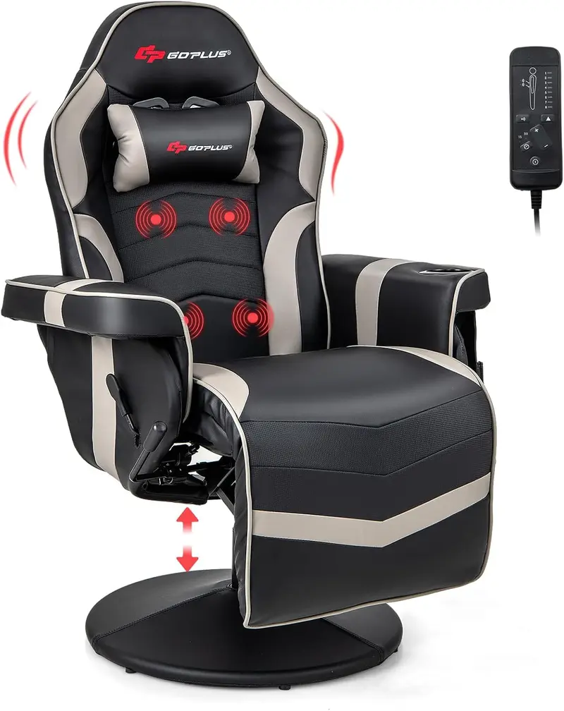 GoPlus Gaming-Stuhl, höhenverstellbarer Massage-Gaming-Stuhl mit ausziehbarem Fußstützen