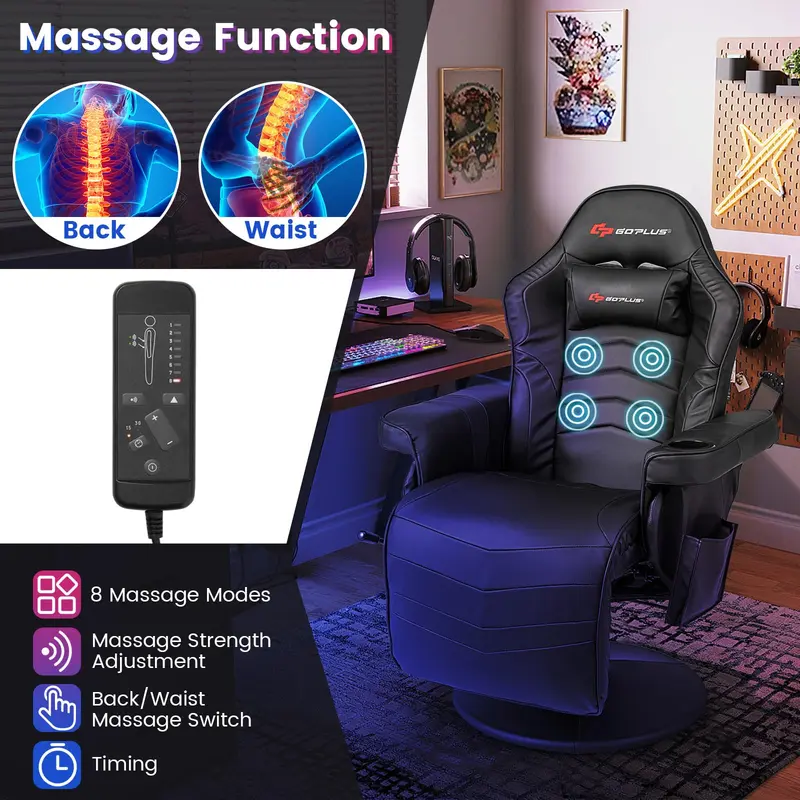 GoPlus Gaming-Stuhl, höhenverstellbarer Massage-Gaming-Stuhl mit ausziehbarem Fußstützen
