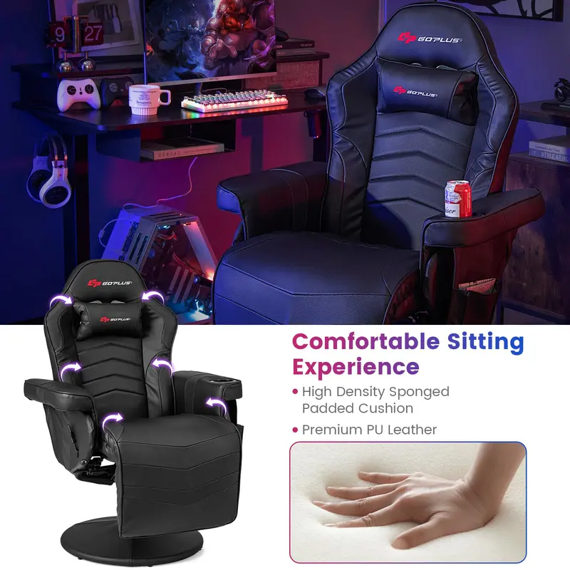 GoPlus Gaming-Stuhl, höhenverstellbarer Massage-Gaming-Stuhl mit ausziehbarem Fußstützen