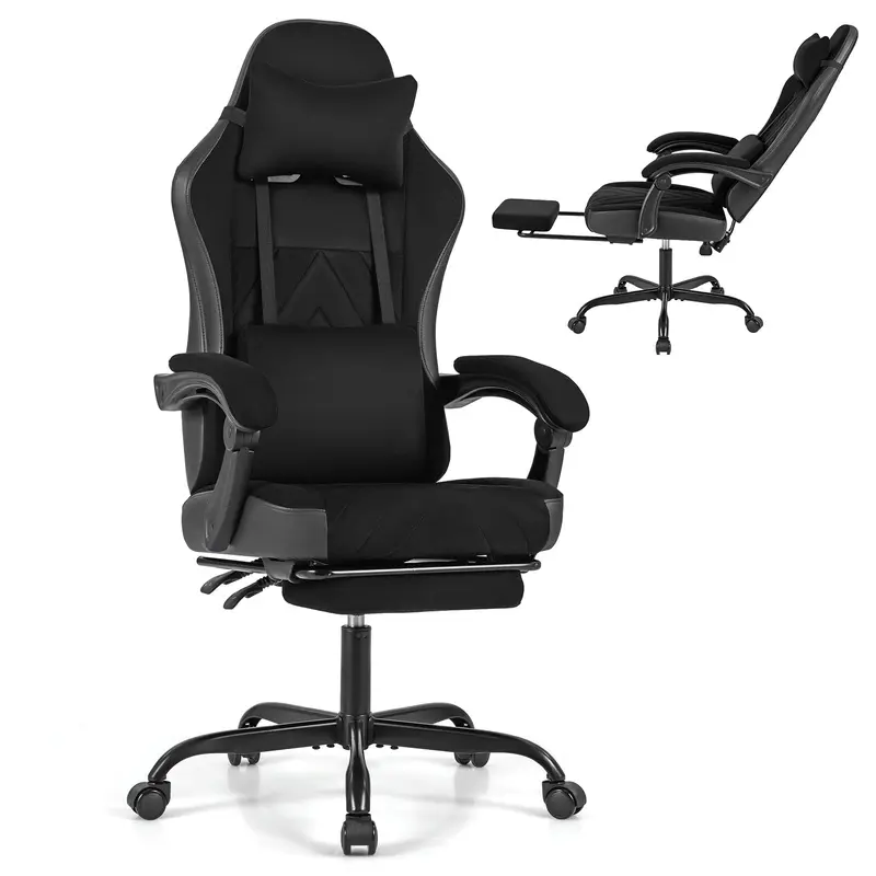 Goplus Gaming-Stuhl mit höhenverstellbarem Bürostuhl, Kopfstütze und Lendenwirbelstütze