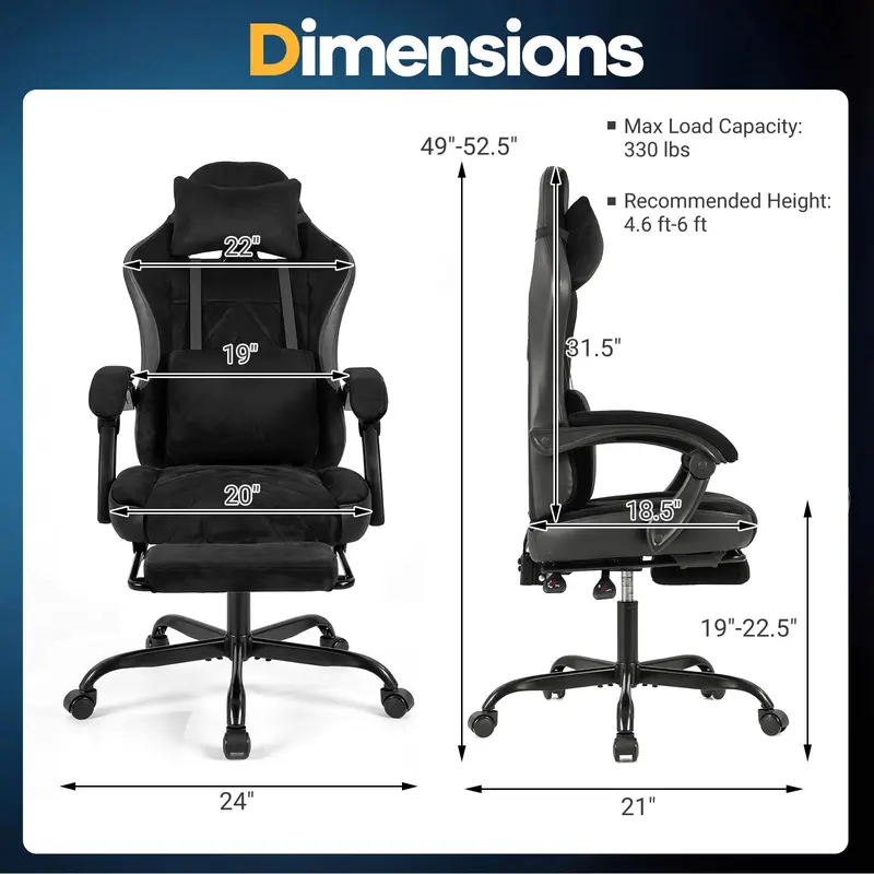Goplus Gaming-Stuhl mit höhenverstellbarem Bürostuhl, Kopfstütze und Lendenwirbelstütze