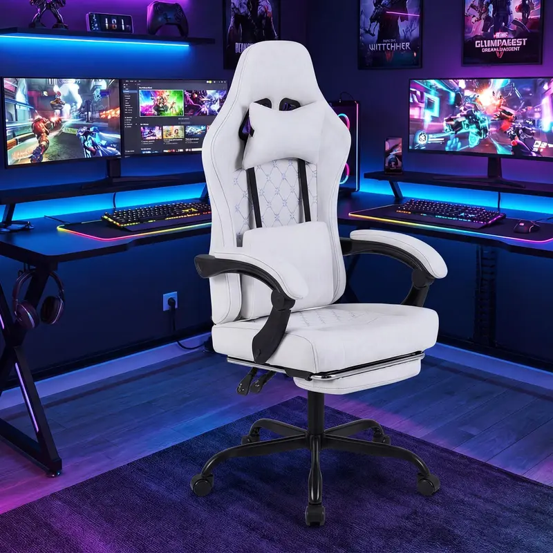 Goplus Gaming-Stuhl mit höhenverstellbarem Computerstuhl und Kopfstütze für Videospiele