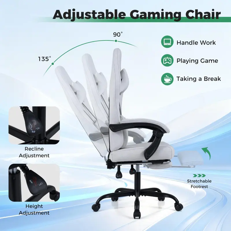 Goplus Gaming-Stuhl mit höhenverstellbarem Computerstuhl und Kopfstütze für Videospiele