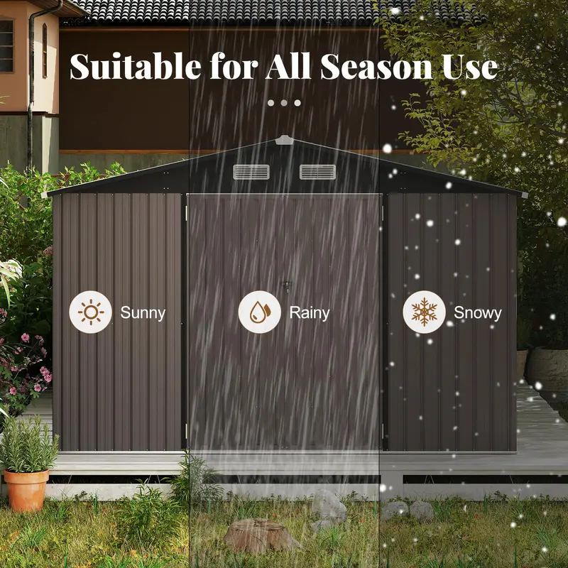 Goplus-Gartenabstellraum aus Metall, 10 × 14 Fuß, mit verbessertem windfestem Metallgestell