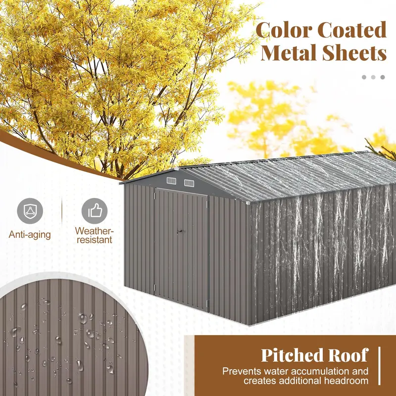 Goplus-Gartenabstellraum aus Metall, 10 × 14 Fuß, mit verbessertem windfestem Metallgestell