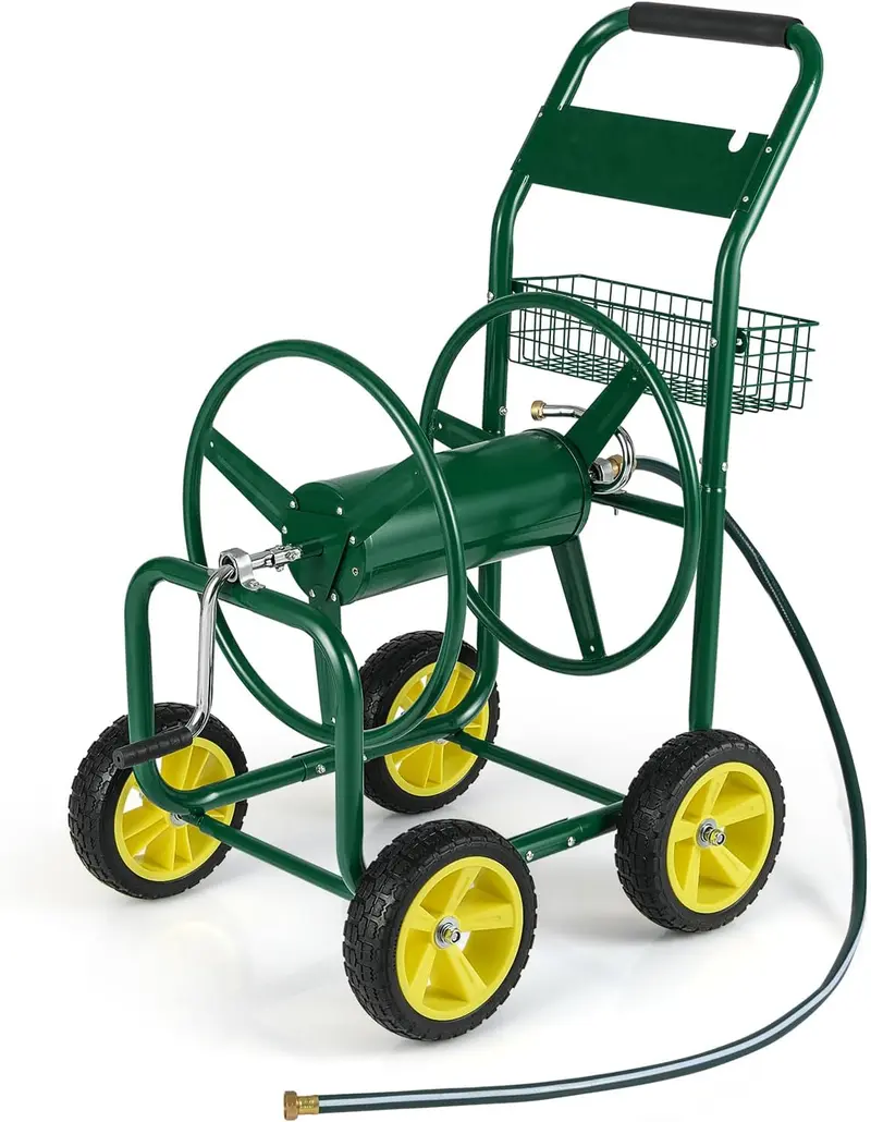 GoPlus-Gartenschlauchaufroller auf Rollwagen | 300 Fuß (91,4 m) Kapazität für 5/8"-Schläuche