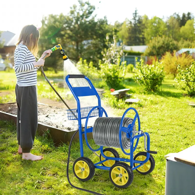 GoPlus-Gartenschlauchaufroller auf Rollwagen | 300 Fuß (91,4 m) Kapazität für 5/8"-Schläuche