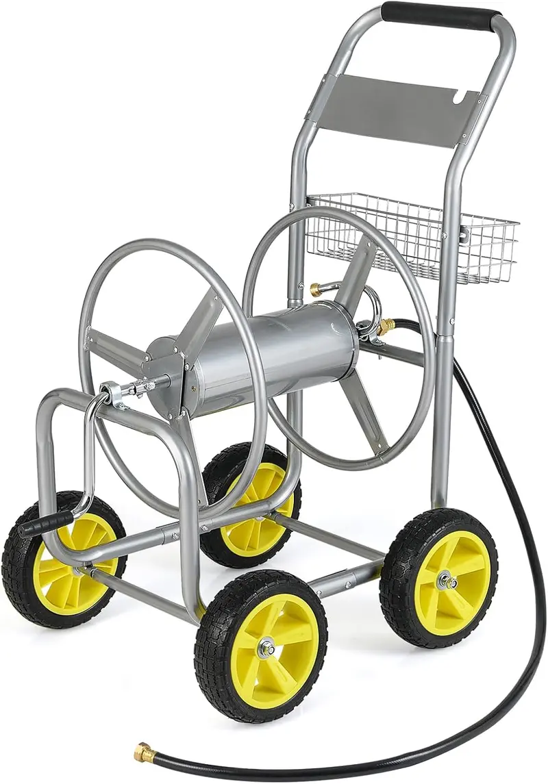 GoPlus-Gartenschlauchaufroller auf Rollwagen | 300 Fuß (91,4 m) Kapazität für 5/8"-Schläuche