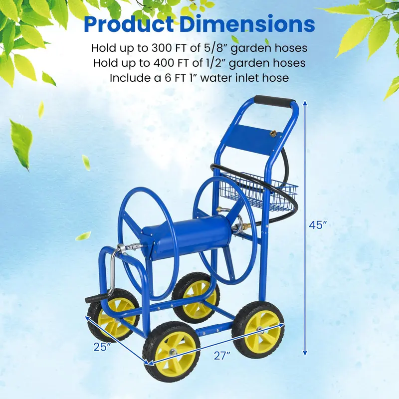 GoPlus-Gartenschlauchaufroller auf Rollwagen | 300 Fuß (91,4 m) Kapazität für 5/8"-Schläuche