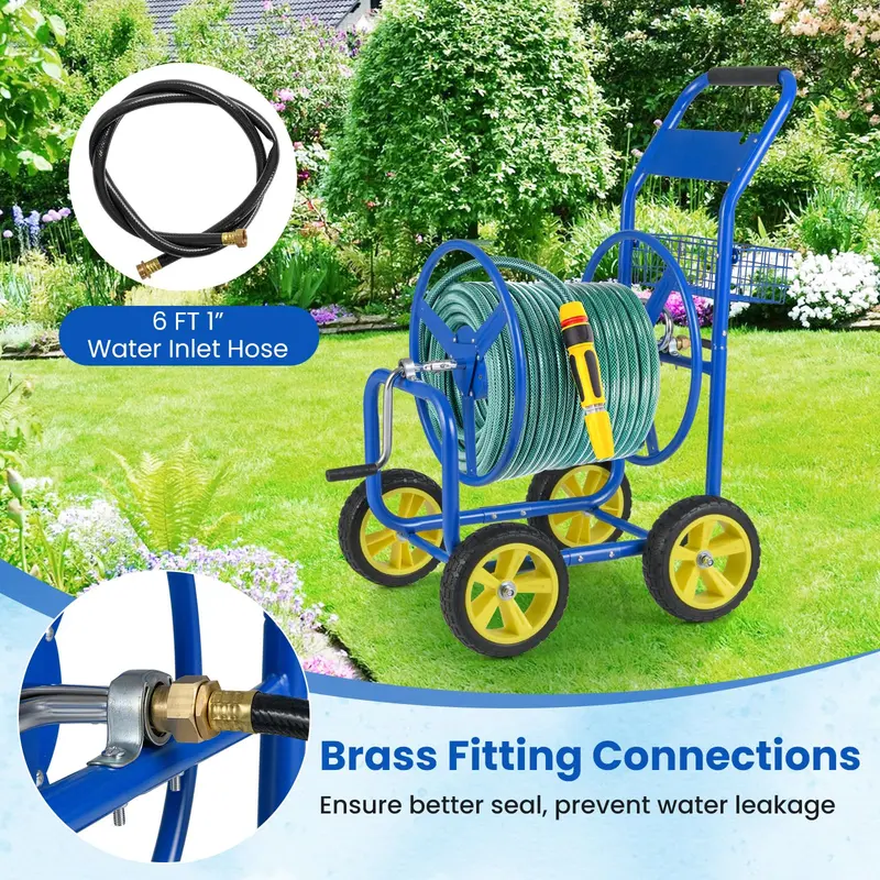 GoPlus-Gartenschlauchaufroller auf Rollwagen | 300 Fuß (91,4 m) Kapazität für 5/8"-Schläuche