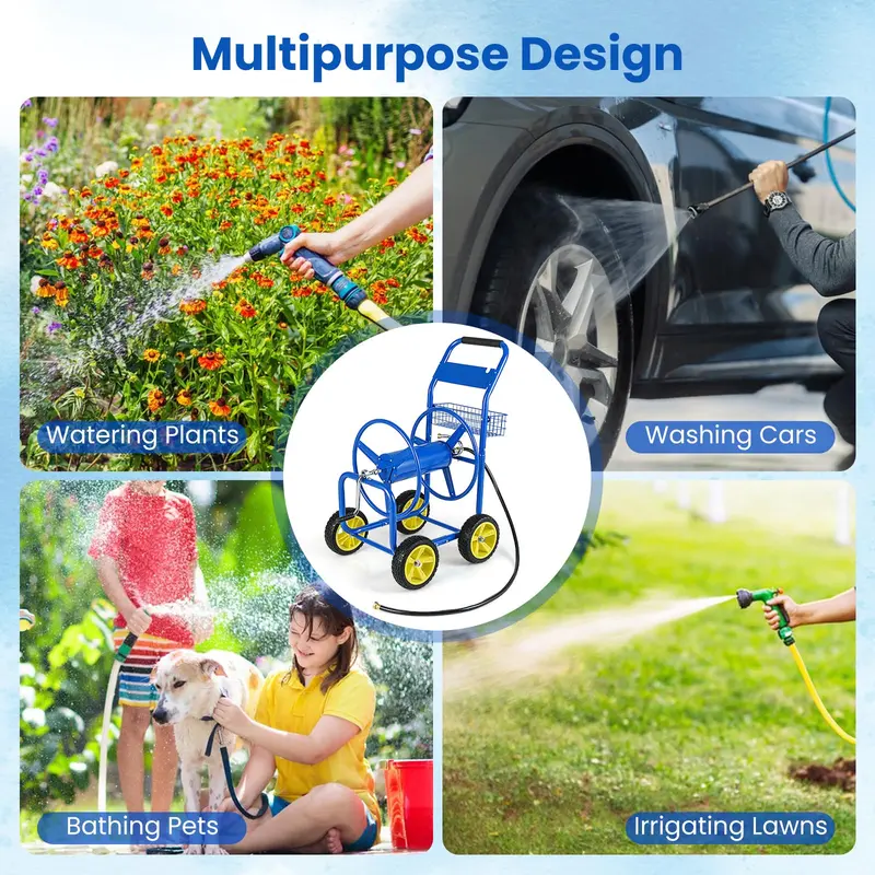 GoPlus-Gartenschlauchaufroller auf Rollwagen | 300 Fuß (91,4 m) Kapazität für 5/8"-Schläuche