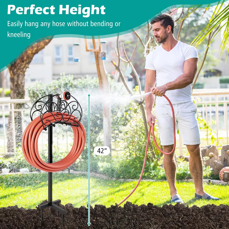 GoPlus-Gartenschlauchhalter, abnehmbarer Metall-Schlauchständer mit 3 Verankerungspunkten