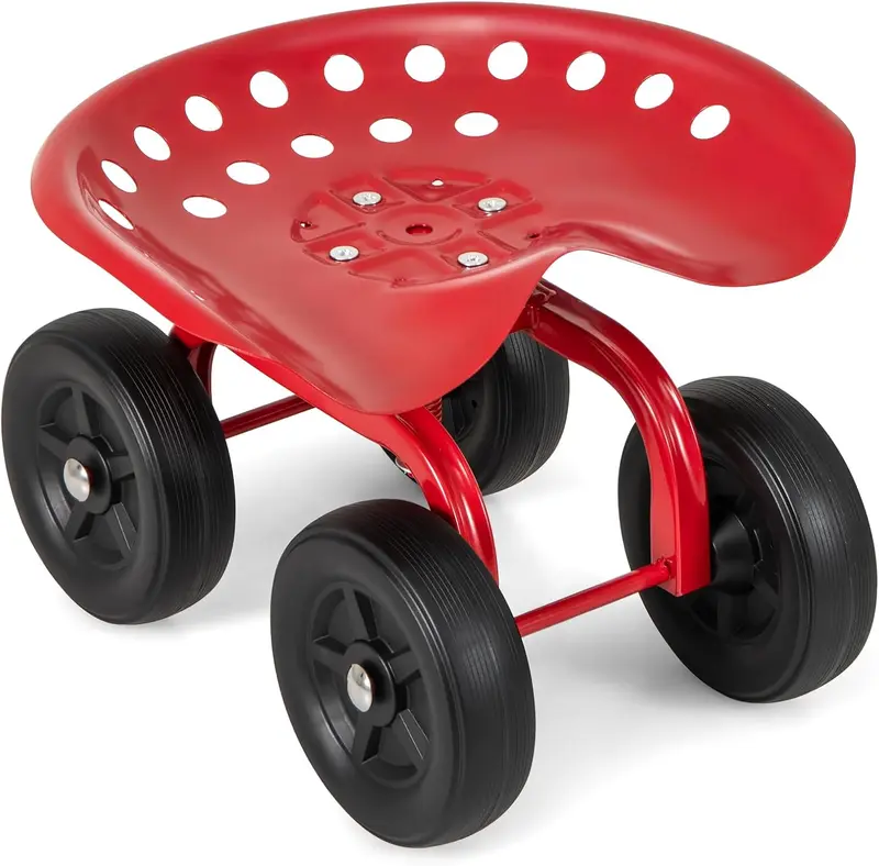 Goplus Gartenwagen mit Rädern, Multifunktions-Hockerwagen mit verstellbarem 360-Grad-Dreh-Sitz