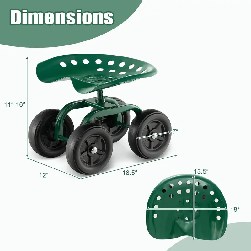Goplus Gartenwagen mit Rädern, Multifunktions-Hockerwagen mit verstellbarem 360-Grad-Dreh-Sitz
