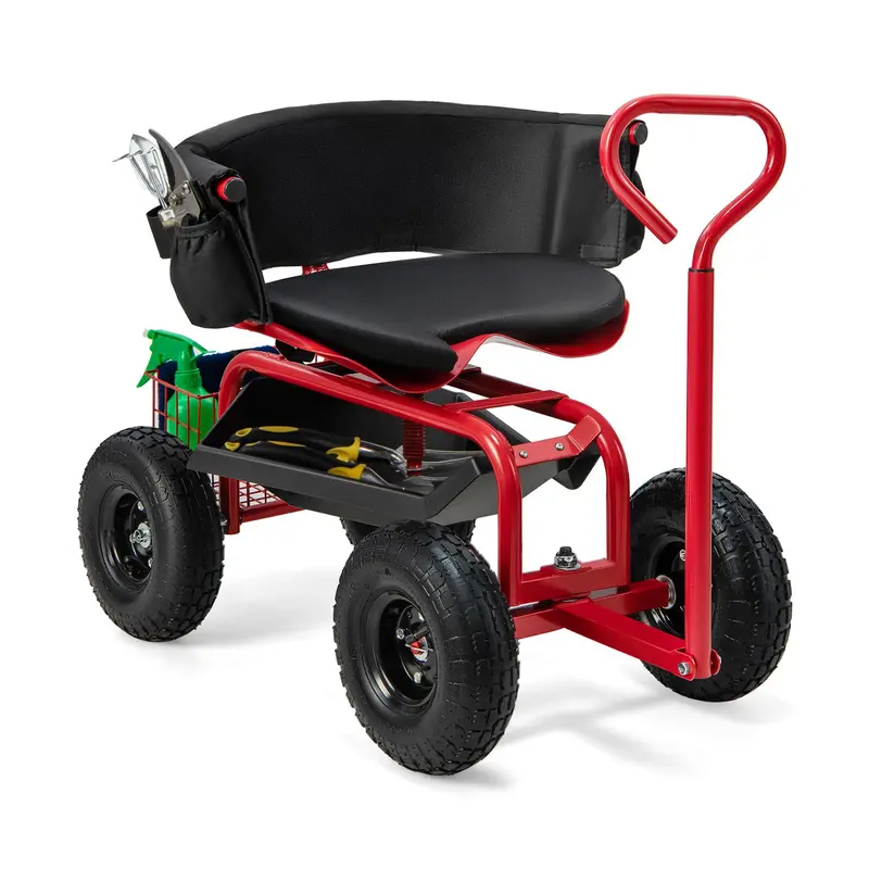 GoPlus Gartenwagen, rollender Gartenroller mit verstellbarem 360-Grad-Schwenksitz