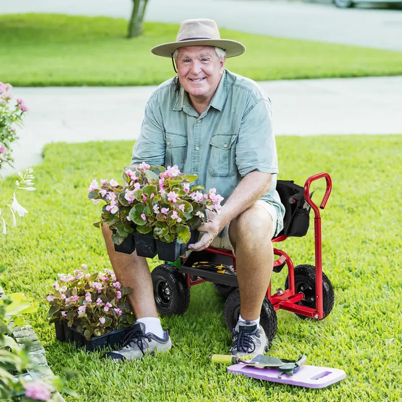 GoPlus Gartenwagen, rollender Gartenroller mit verstellbarem 360-Grad-Schwenksitz 2