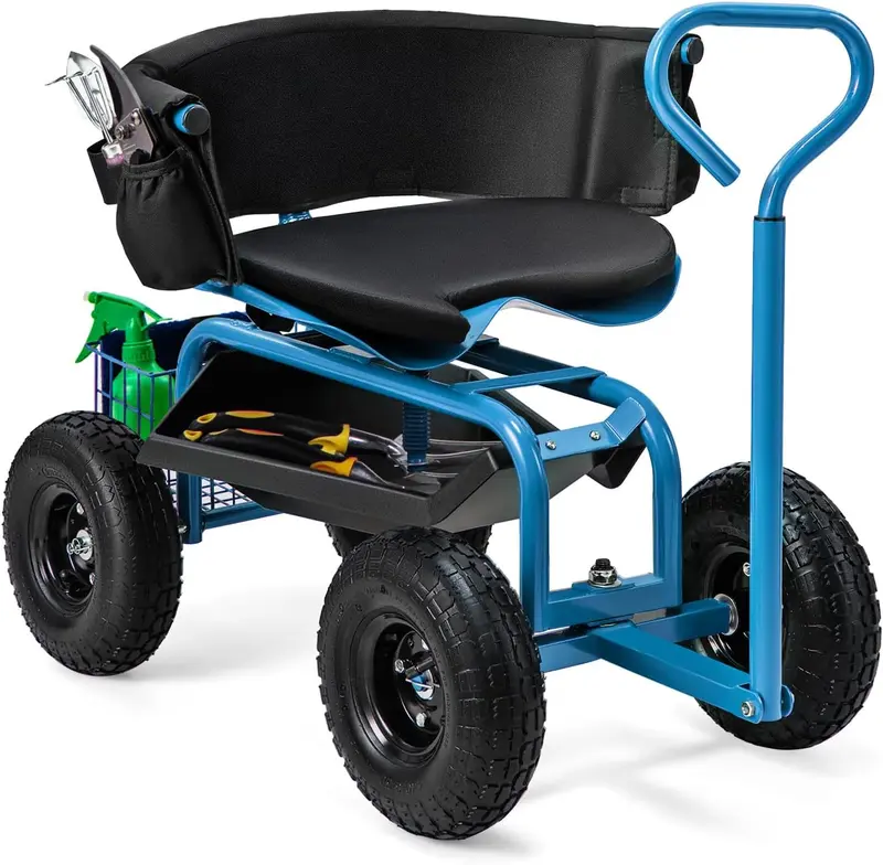 GoPlus Gartenwagen, rollender Gartenroller mit verstellbarem 360-Grad-Schwenksitz