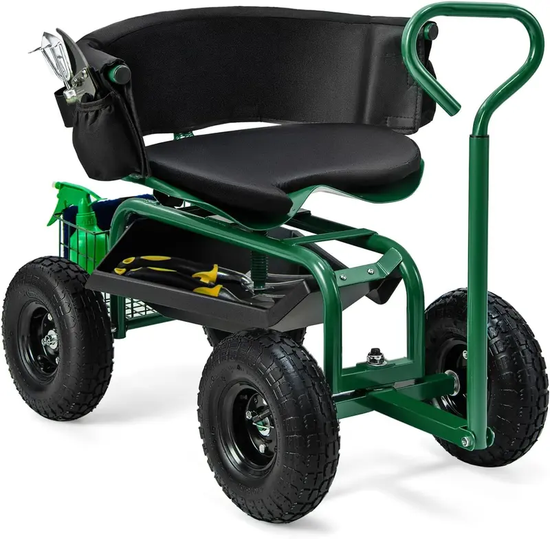 GoPlus Gartenwagen, rollender Gartenroller mit verstellbarem 360-Grad-Schwenksitz