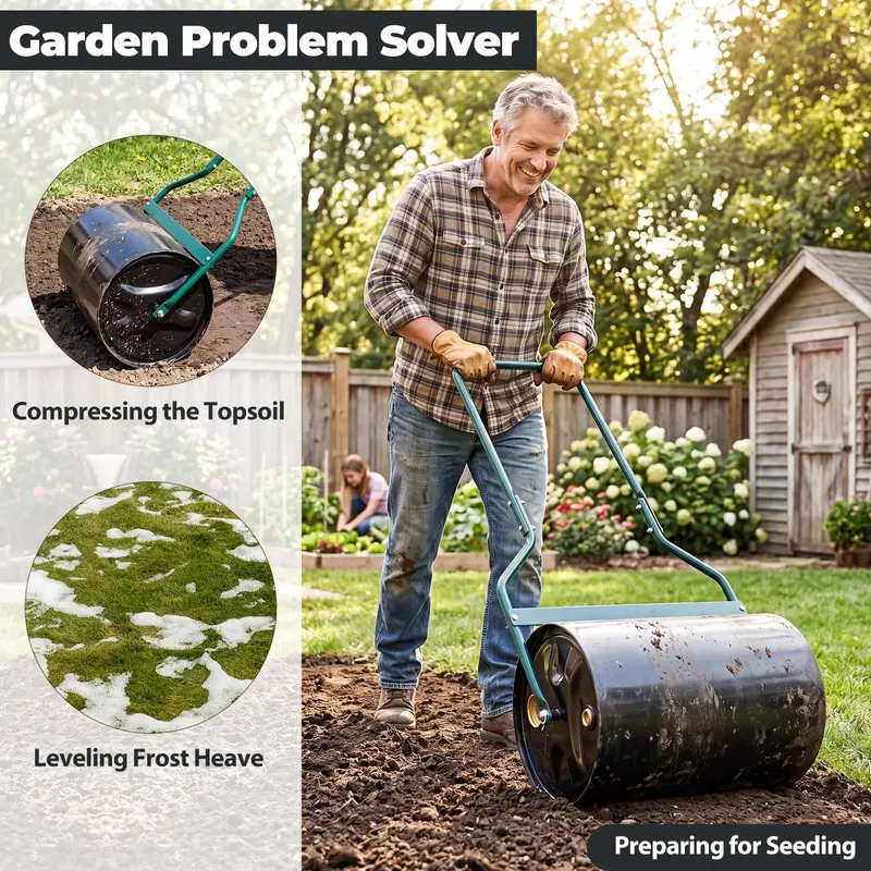 GoPlus Gartenwalze mit 12 Gallonen Fassungsvermögen – wasser- oder sandgefüllt, mit U-förmigem Griff