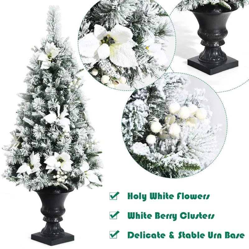 GoPlus geflockter weißer Weihnachtsbaum für Eingangsbereiche, vorgelichteter künstlicher Weihnachtsbaum mit warmweißen LED-Leuchten
