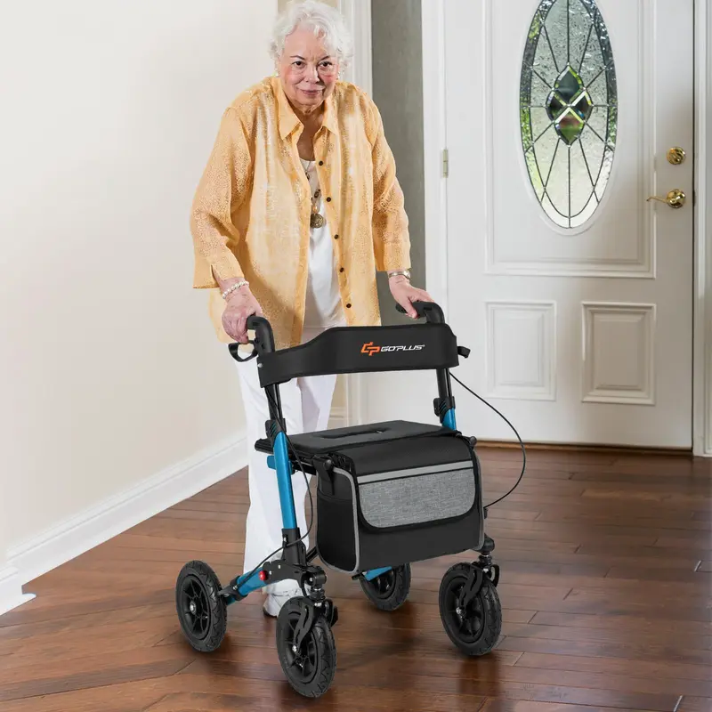 GoPlus Gehhilfe für Senioren mit Sitz – 2-in-1-Klapp-Rollator mit 23 cm Luftbereifung für alle Untergründe 2