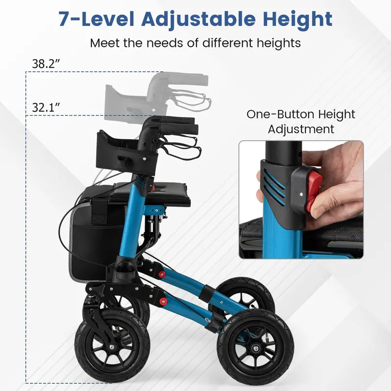 GoPlus Gehhilfe für Senioren mit Sitz – 2-in-1-Klapp-Rollator mit 23 cm Luftbereifung für alle Untergründe