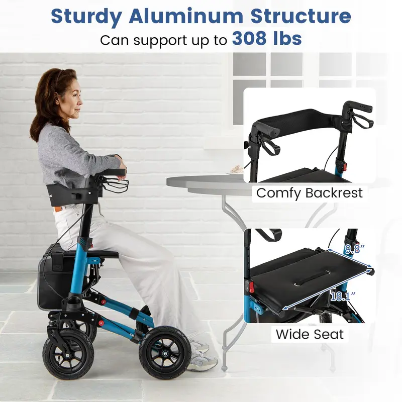 GoPlus Gehhilfe für Senioren mit Sitz – 2-in-1-Klapp-Rollator mit 23 cm Luftbereifung für alle Untergründe