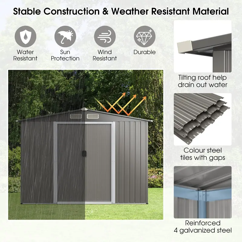Goplus Geräteschuppen für den Außenbereich, 2,6 x 2,1 x 1,8 m, wetterfester Multifunktions-Tool-Organizer mit Fundament