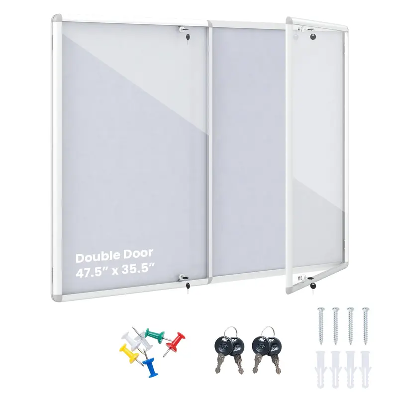 Goplus geschlossenes Aushangbrett | 120 x 90 cm (47,5" x 35,5") abschließbares Kork-Aushangbrett mit Aluminiumrahmen