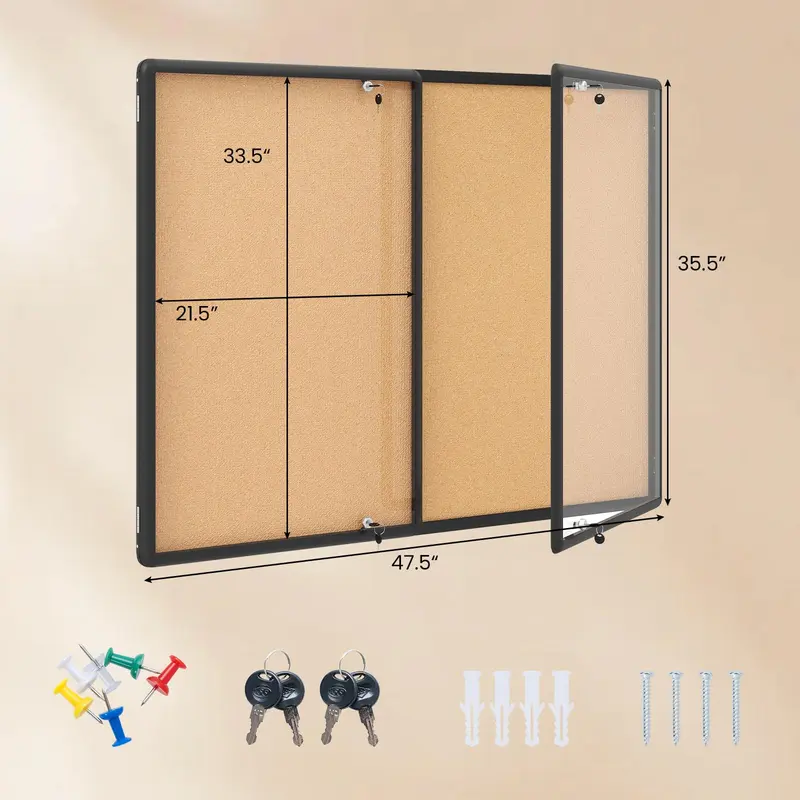 Goplus geschlossenes Aushangbrett | 120 x 90 cm (47,5" x 35,5") abschließbares Kork-Aushangbrett mit Aluminiumrahmen