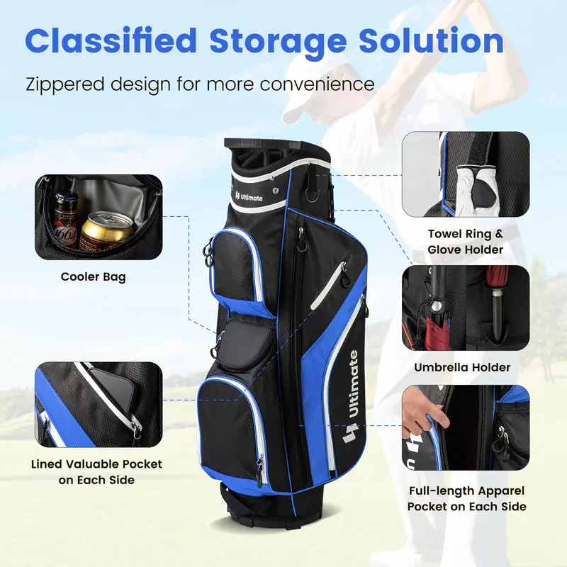 GoPlus Golf-Cart-Tasche mit 14-Fach-Top-Unterteilung, Golf-Cart-Tasche für Golfschläger, leichtes Golftasche für Damen und Herren