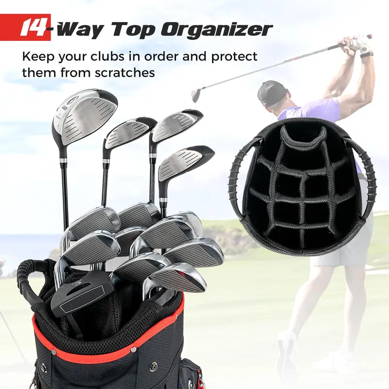 GoPlus Golf-Cart-Tasche mit 14-Fach-Unterteilung und leichtem, portablen Golfschlägerbeutel