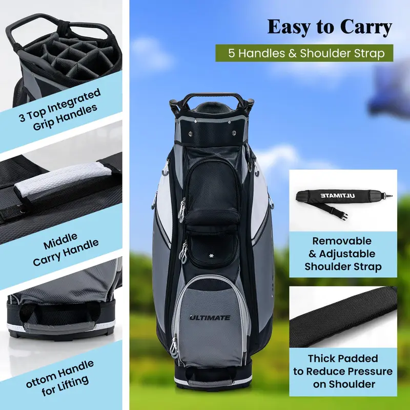 GoPlus Golf-Cart-Tasche mit 14-fachem Top-Teiler, Golf-Tasche mit 7 Reißverschluss-Fächern inkl. Kühlbeutel