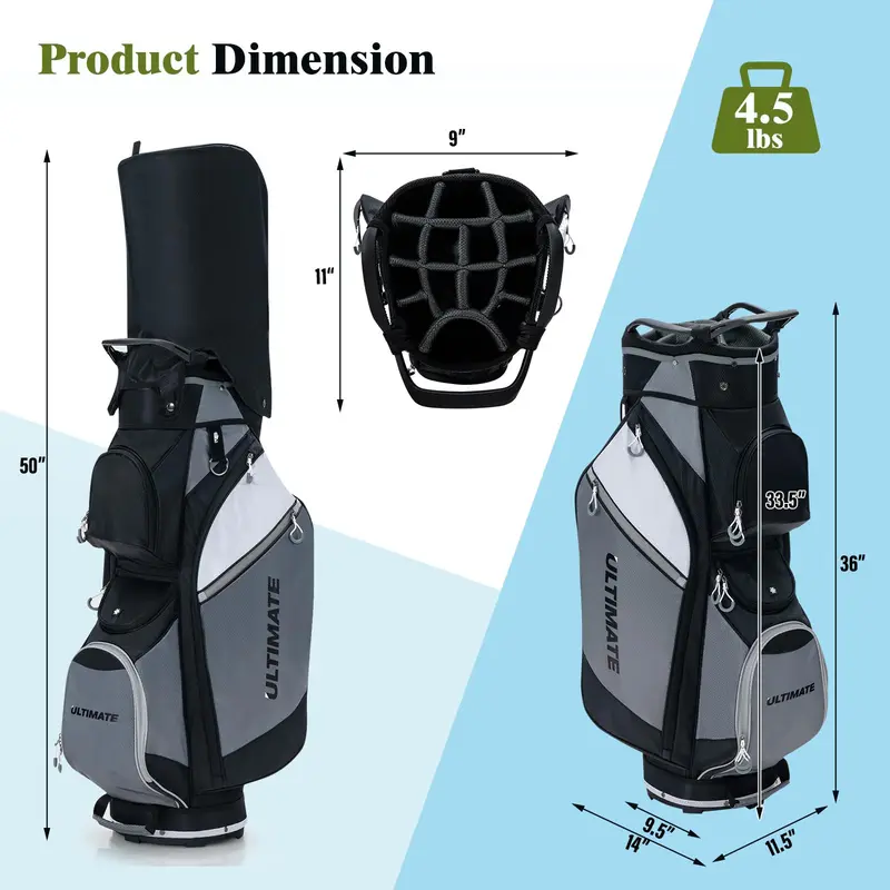 GoPlus Golf-Cart-Tasche mit 14-fachem Top-Teiler, Golf-Tasche mit 7 Reißverschluss-Fächern inkl. Kühlbeutel