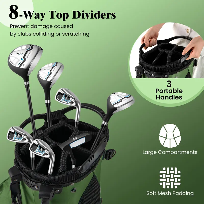 GoPlus Golf-Standtasche mit 8-fachem Top-Teiler, Regenschutzhaube und 5 Taschen 2