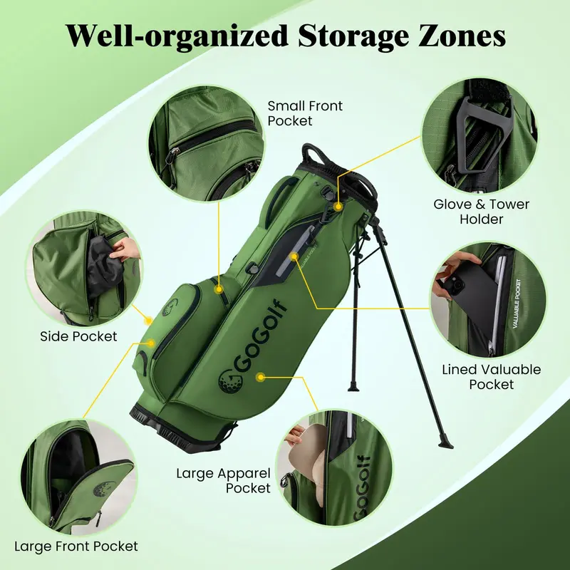 GoPlus Golf-Standtasche mit 8-fachem Top-Teiler, Regenschutzhaube und 5 Taschen