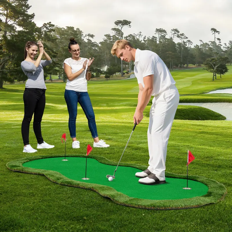 Goplus Großer Golf-Putting-Green (300 × 150 cm) mit 3 Löchern und 3 Fahnen 2