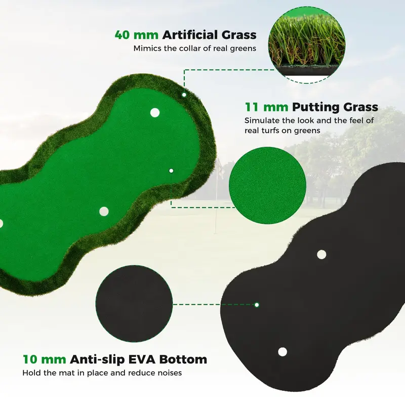 Goplus Großer Golf-Putting-Green (300 × 150 cm) mit 3 Löchern und 3 Fahnen