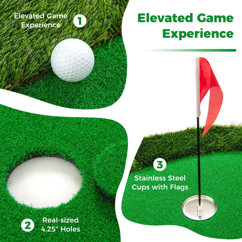 Goplus Großer Golf-Putting-Green (300 × 150 cm) mit 3 Löchern und 3 Fahnen