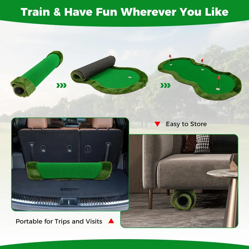 Goplus Großer Golf-Putting-Green (300 × 150 cm) mit 3 Löchern und 3 Fahnen